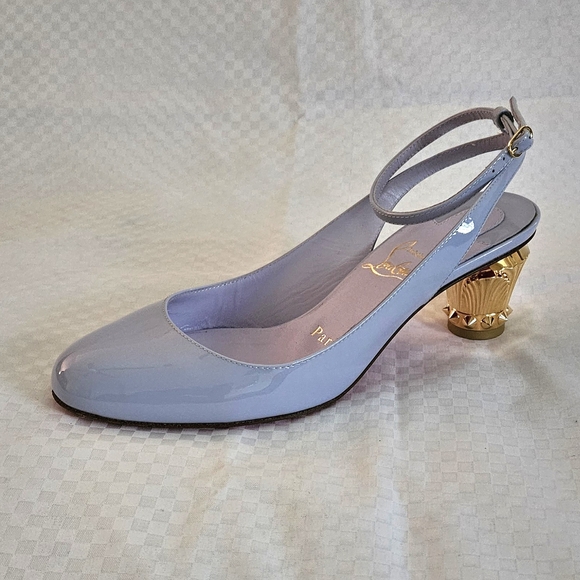 Women's Christian Louboutin Light Grey Patent Leather Luxury Heels Size 6 US - Picture 5 of 16